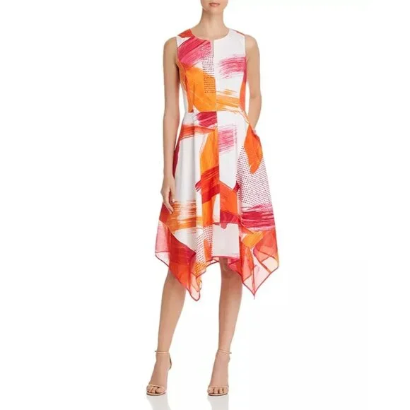 Donna Karan New York Dress Women Size 2 Abstract Handkerchief Hem City Couquette - Picture 5 of 16